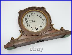 Vtg Waltham Art Deco Mantle Clock Wooden Wind Up Working Table Detailed