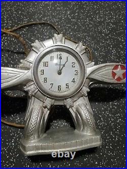 Vtg Windsor Gibraltar Aviation Airplane Propeller Art Deco Electric Mantle Clock