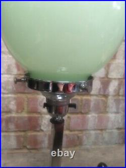 Walkerlite Chrome Lamp & Clock Art Deco Lime Green Glass Shade c20th Century