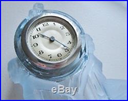 Working! Art Deco Walther Blue Frosted Depression Glass Clock & Vasesfree Tray