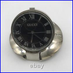 Working! GUCCI Round Table Stainless Clock with Stones/ logo/ numbered