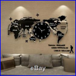 World Map Large Wall Clock Modern Design 3D Hanging Clock Glowing in Dark Decor