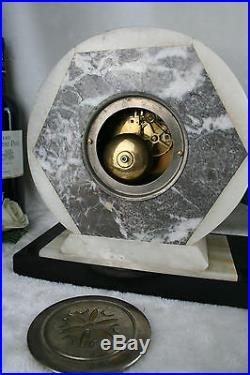 XXL ART DECO 1937 French Fox spelter bronze marked clock marble base rare