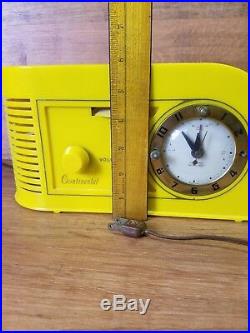 Yellow Art Deco Continental Model 1600 AM Tube Clock Radio. Needs restored
